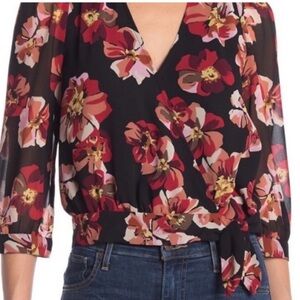 Madewell Small Floral V-Neck 3/4 Sleeve Wrap Blouse